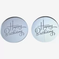 Набор топперов декоративных акриловых "Happy Birthday" Серебро 4,5 см 2 шт 